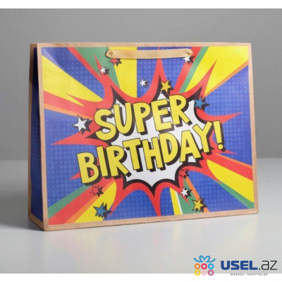 Пакет подарочный Super birthday, 40 см